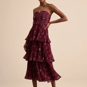 LULU - Hadelyn Wine Red Floral Tiered Midi Dress